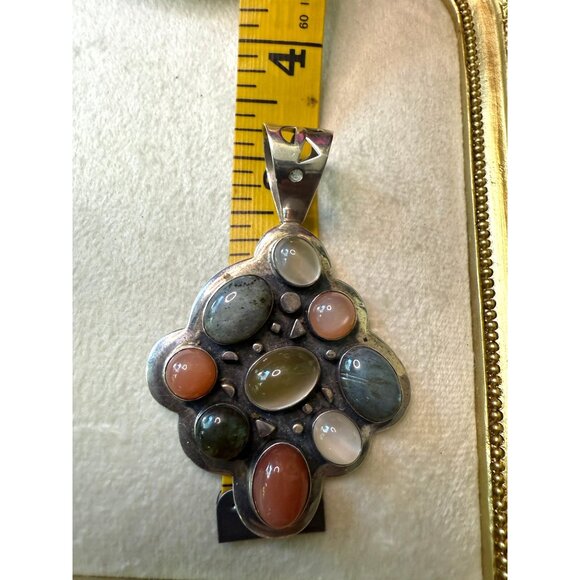 JAY KING 925 Sterling Silver Multistone Pendant 3x2 Inches Vintage - Picture 6 of 7